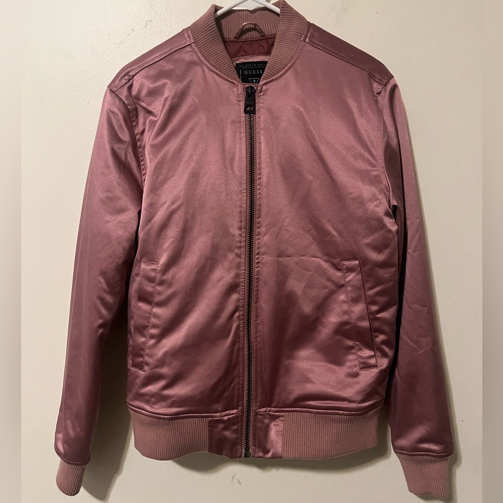Guess Dusty Pink Moto Bomber Jacket w/ Inside & Outside Pockets